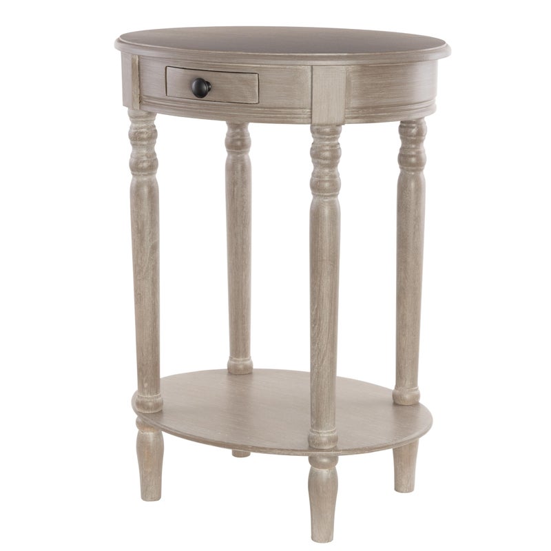 Deco 79 Wood Side End Accent Table Whitewashed Oval 1 Drawer and 1 Shelf End Table with Turned Legs, Side Table 20" x 15" x 27", Light Brown - Image 1