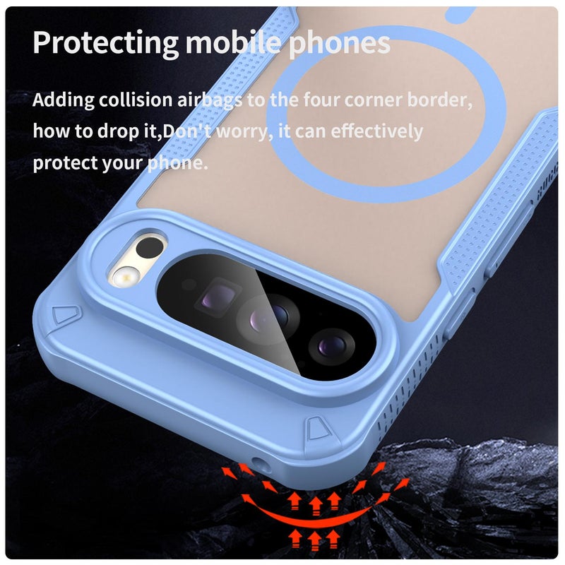 erorex For Google Pixel 10 Pro XL Armor Glaze MagSafe Magnetic Phone Case(Blue) - Image 4