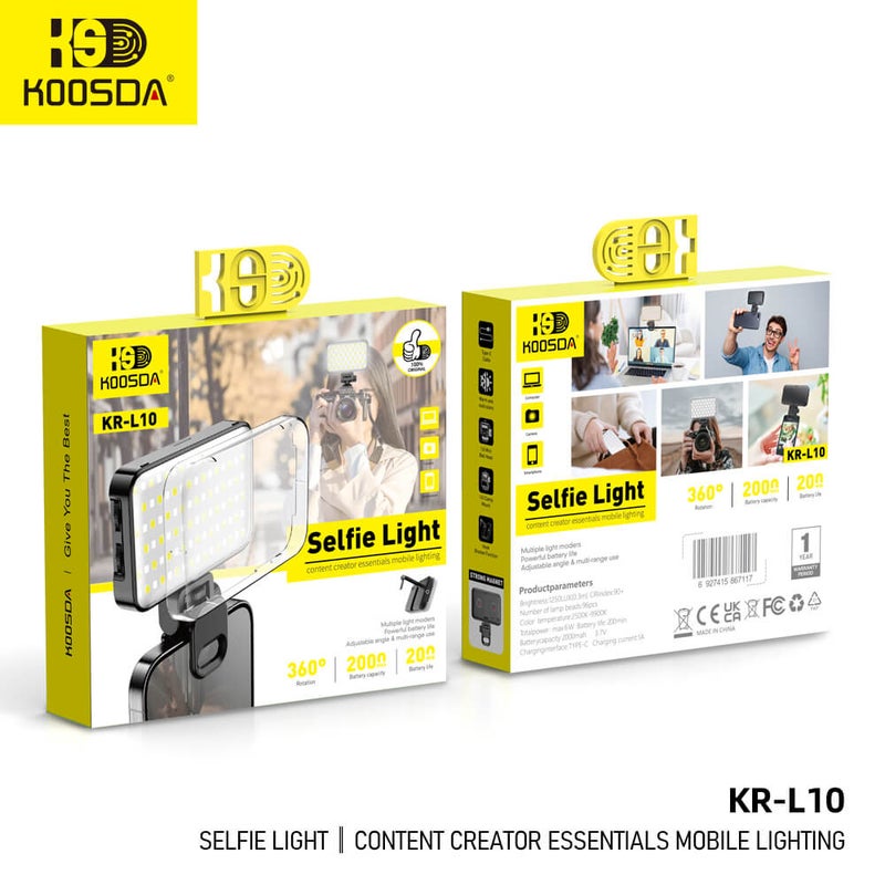 KOOSDA KR-L10 2000mAh Selfie Light – Ultimate 360° Mobile Lighting for Content Creators - Image 4