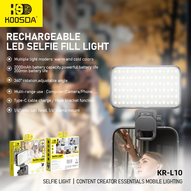 KOOSDA KR-L10 2000mAh Selfie Light – Ultimate 360° Mobile Lighting for Content Creators - Image 2