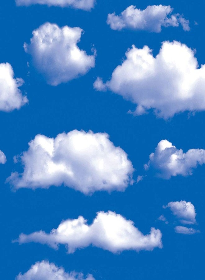 GLOW4U ورق حائط لاصق قابل للإزالة من GLOW4U بنقشة غيوم السماء الزرقاء، مصنوع من الفينيل اللاصق، بتصميم جداري مميز، مصنوع من الحرف اليدوية، مقاس 17.7×117 بوصة - Image 1