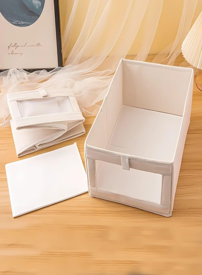 Gowloz Linen Storage Bins with Clear Window & Handles – Foldable Clothes Organizer Box for Wardrobe, Shelves & Home Storage – Durable Breathable Fabric (Beige, Pack of 2) - Image 2