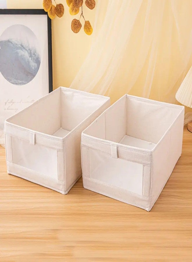 Gowloz Linen Storage Bins with Clear Window & Handles – Foldable Clothes Organizer Box for Wardrobe, Shelves & Home Storage – Durable Breathable Fabric (Beige, Pack of 2) - Image 1