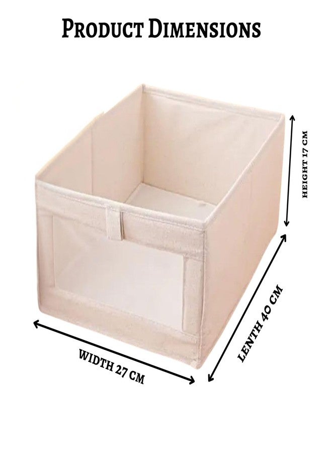 Gowloz Linen Storage Bins with Clear Window & Handles – Foldable Clothes Organizer Box for Wardrobe, Shelves & Home Storage – Durable Breathable Fabric (Beige, Pack of 2) - Image 4