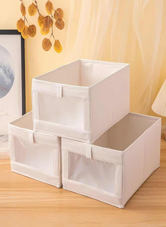 Gowloz Linen Storage Bins with Clear Window & Handles – Foldable Clothes Organizer Box for Wardrobe, Shelves & Home Storage – Durable Breathable Fabric (Beige, Pack of 2) - Image 3