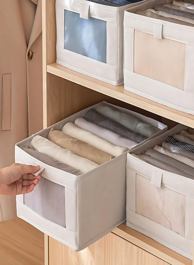 Gowloz Linen Storage Bins with Clear Window & Handles – Foldable Clothes Organizer Box for Wardrobe, Shelves & Home Storage – Durable Breathable Fabric (Beige, Pack of 2) - Image 5