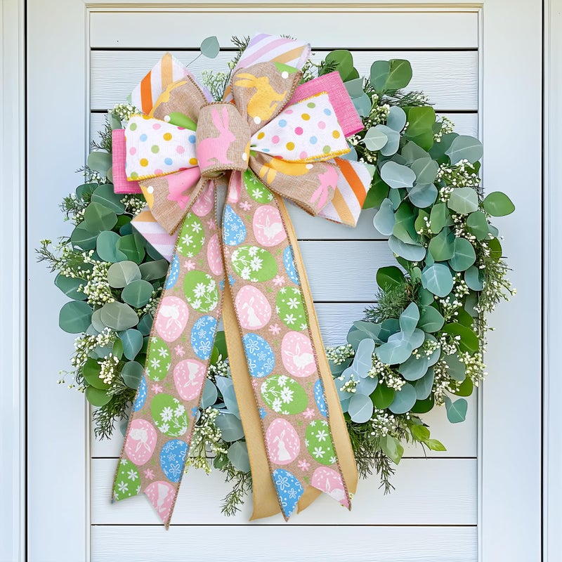 LaRibbons Easter Ribbon Wired 6 Rolls 2.5 Inch x 36 Yards TTL, Eggs and Bunny Easter Ribbons for Baskets, Striped and Polka Dot Wide Ribbons for Crafts Spring Wreath Gift Wrapping Bow Decoration - Image 3
