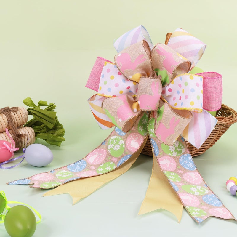 LaRibbons Easter Ribbon Wired 6 Rolls 2.5 Inch x 36 Yards TTL, Eggs and Bunny Easter Ribbons for Baskets, Striped and Polka Dot Wide Ribbons for Crafts Spring Wreath Gift Wrapping Bow Decoration - Image 2