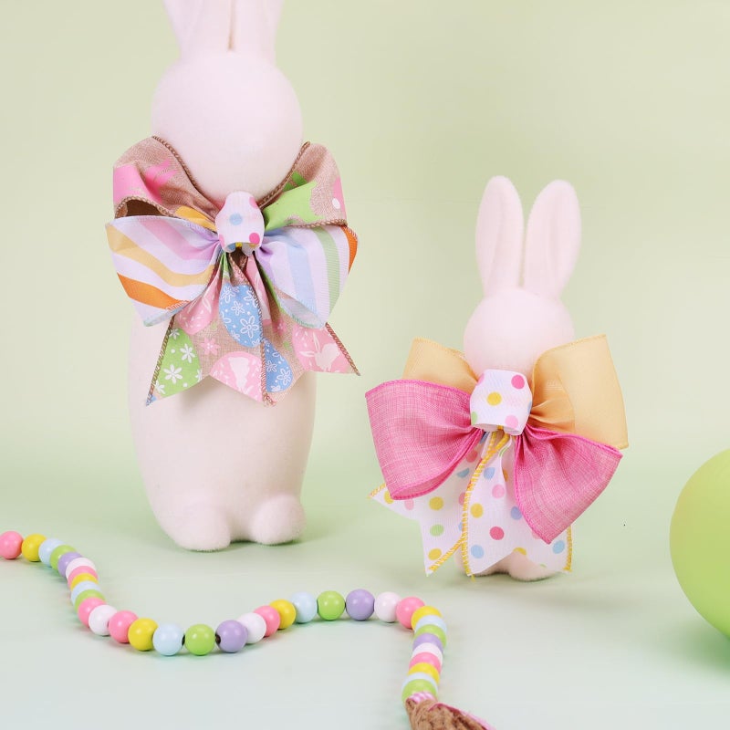 LaRibbons Easter Ribbon Wired 6 Rolls 2.5 Inch x 36 Yards TTL, Eggs and Bunny Easter Ribbons for Baskets, Striped and Polka Dot Wide Ribbons for Crafts Spring Wreath Gift Wrapping Bow Decoration - Image 4