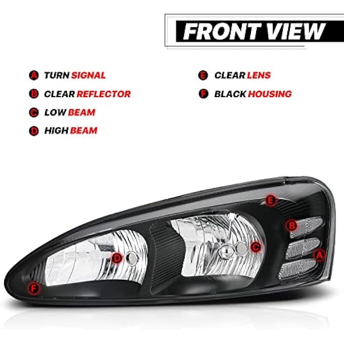 M-AUTO Headlights Assembly Replacement For 2004 2005 2006 2007 2008 Pontiac Grand Prix 2Pc Oe Style LR Headlamps WBlack Housing Clear Corner - Image 3