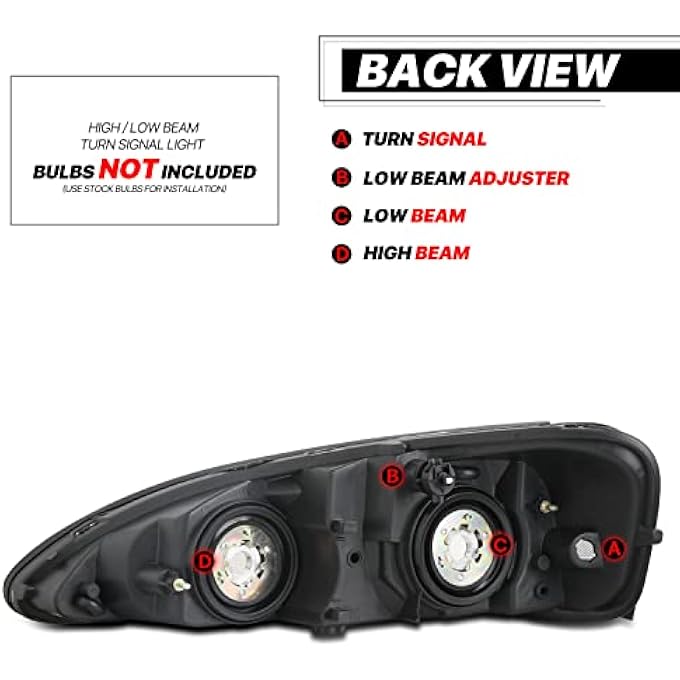 M-AUTO Headlights Assembly Replacement For 2004 2005 2006 2007 2008 Pontiac Grand Prix 2Pc Oe Style LR Headlamps WBlack Housing Clear Corner - Image 4