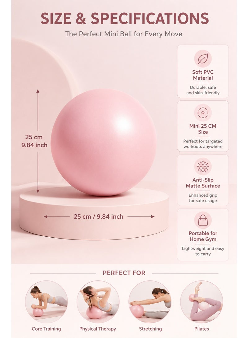 Mini Pilates Ball 25cm, Soft Yoga Exercise Ball for Core Workout, Physical Therapy, Balance Training & Home Gym - Image 2