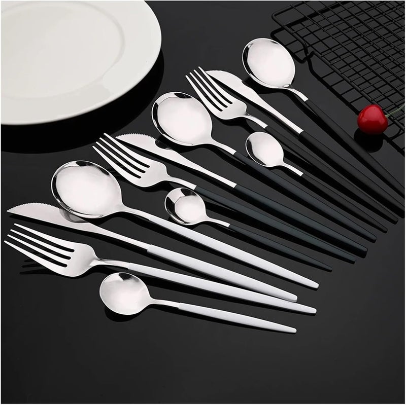16Pcs Blue Silver Dinnerware Stainless Steel Cutlery Set Knife Fork Tea Spoon Dinner Flatware Kitchen Silverware Tableware(Black) - Image 2