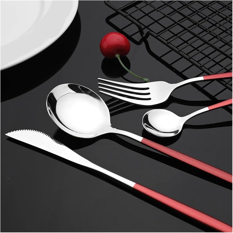 16Pcs Blue Silver Dinnerware Stainless Steel Cutlery Set Knife Fork Tea Spoon Dinner Flatware Kitchen Silverware Tableware(Black) - Image 5