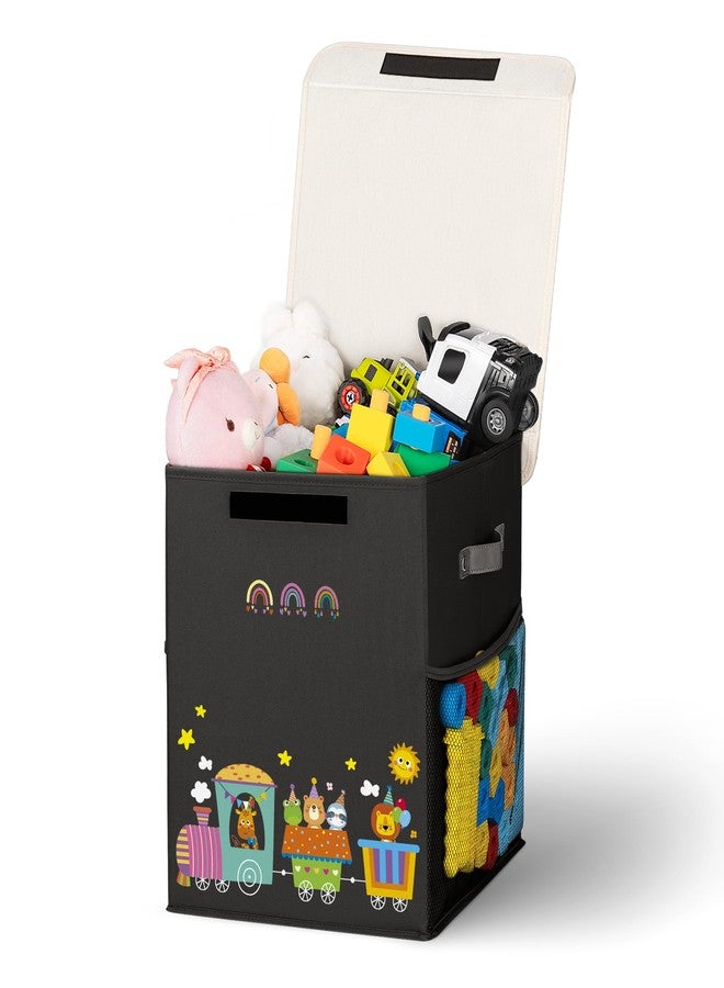 ADEHMDA 40L Large Toy Storage Box with Lid, Large Toy Box Chest for Kids, Girls and Boys, Nursery Room and Living Room, 13"x13" x16" (black-train) - Image 1