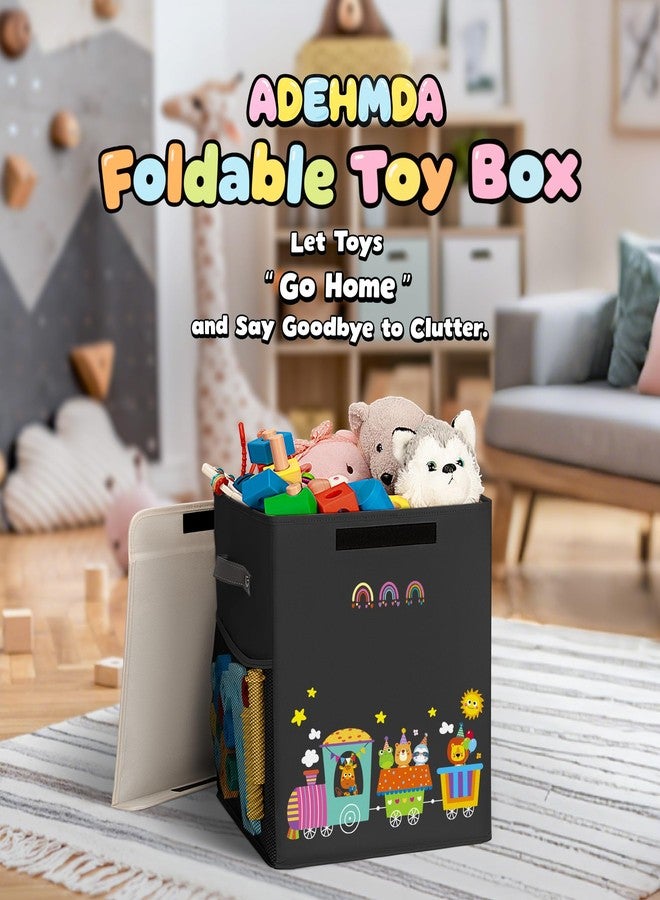 ADEHMDA 40L Large Toy Storage Box with Lid, Large Toy Box Chest for Kids, Girls and Boys, Nursery Room and Living Room, 13"x13" x16" (black-train) - Image 5