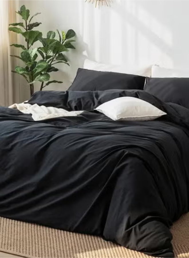 LUNA Home King Size 6-Piece:1 Duvet cover - 220*240cm.1 Fitted sheet - 200*200cm+30cm. 4 Pillow covers - 50*75cm,Premium Quality Bedding Set in Solid Black, No Filler Included. - Image 4