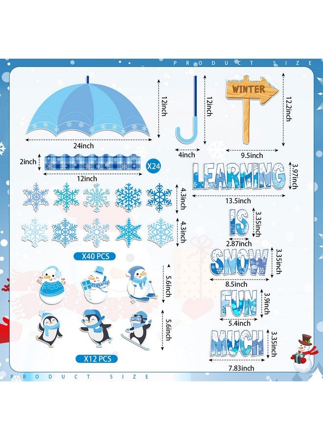 تاوباري مجموعة لوحة إعلانات ندفة الثلج الشتوية المكونة من 83 قطعة، قصاصات مظلة على شكل ندفة ثلج وبطريق ورجل ثلج، تعلم أن الثلج ممتع للغاية، ديكورات لوحة إعلانات ندفة الثلج للمدرسة والمنزل وديكورات حائط السبورة - Image 2