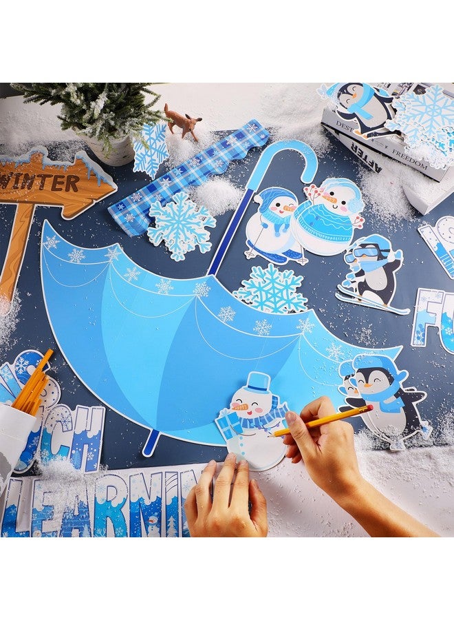 تاوباري مجموعة لوحة إعلانات ندفة الثلج الشتوية المكونة من 83 قطعة، قصاصات مظلة على شكل ندفة ثلج وبطريق ورجل ثلج، تعلم أن الثلج ممتع للغاية، ديكورات لوحة إعلانات ندفة الثلج للمدرسة والمنزل وديكورات حائط السبورة - Image 3