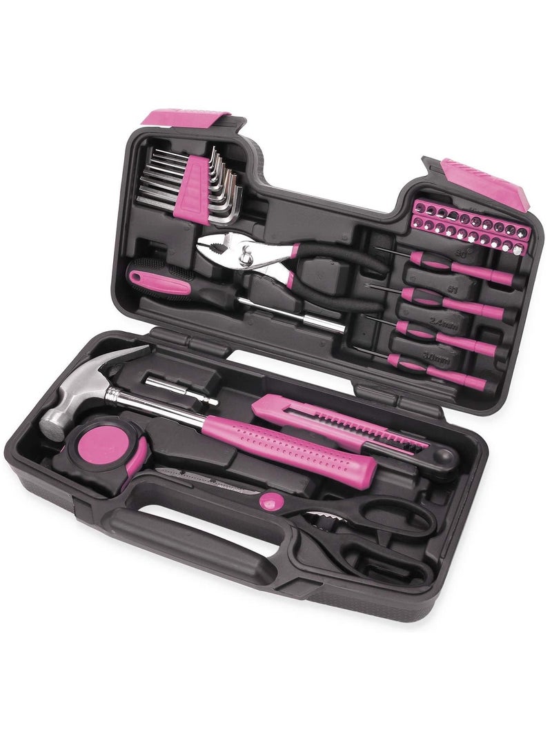 ELTRAZONE 39-Piece All Purpose Household Pink Tool Kit for Girls, Ladies and Women - Includes All Essential Tools for Home, Garage, Office and College Dormitory Use - Image 1