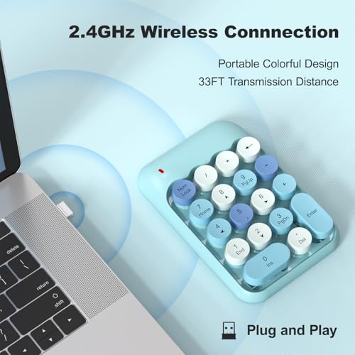 MOWUX Wireless Number Pads, Cute Colorful Numeric Keypad Numpad Portable 2.4 GHz Financial Accounting Number Keyboard Extensions, 18 Key Number Numpad for Laptop Desktop, PC (Blue) - Image 2