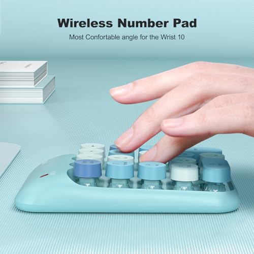 MOWUX Wireless Number Pads, Cute Colorful Numeric Keypad Numpad Portable 2.4 GHz Financial Accounting Number Keyboard Extensions, 18 Key Number Numpad for Laptop Desktop, PC (Blue) - Image 4