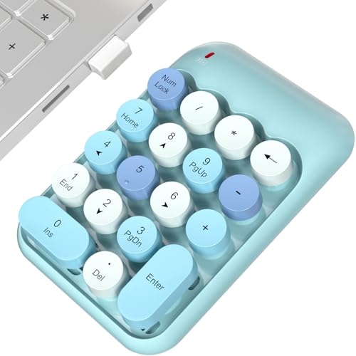 MOWUX Wireless Number Pads, Cute Colorful Numeric Keypad Numpad Portable 2.4 GHz Financial Accounting Number Keyboard Extensions, 18 Key Number Numpad for Laptop Desktop, PC (Blue) - Image 1