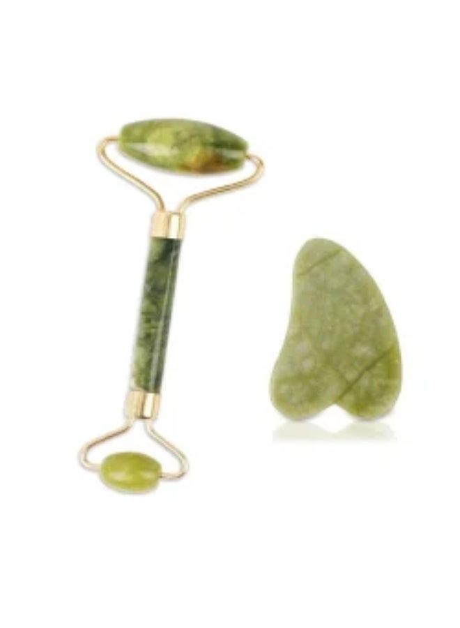 Dark Green Jade Roller & Gua Sha Facial Tools, Natural Anti-Aging Jade Beauty Skin-Care Tool - Image 2