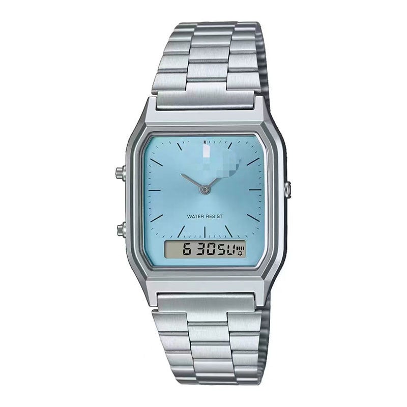Non-woven AQ230W electronic watch classic retro steel belt small gold watch wholesale watch waterproof mens alloywhite chrome light blue white chrome light blue