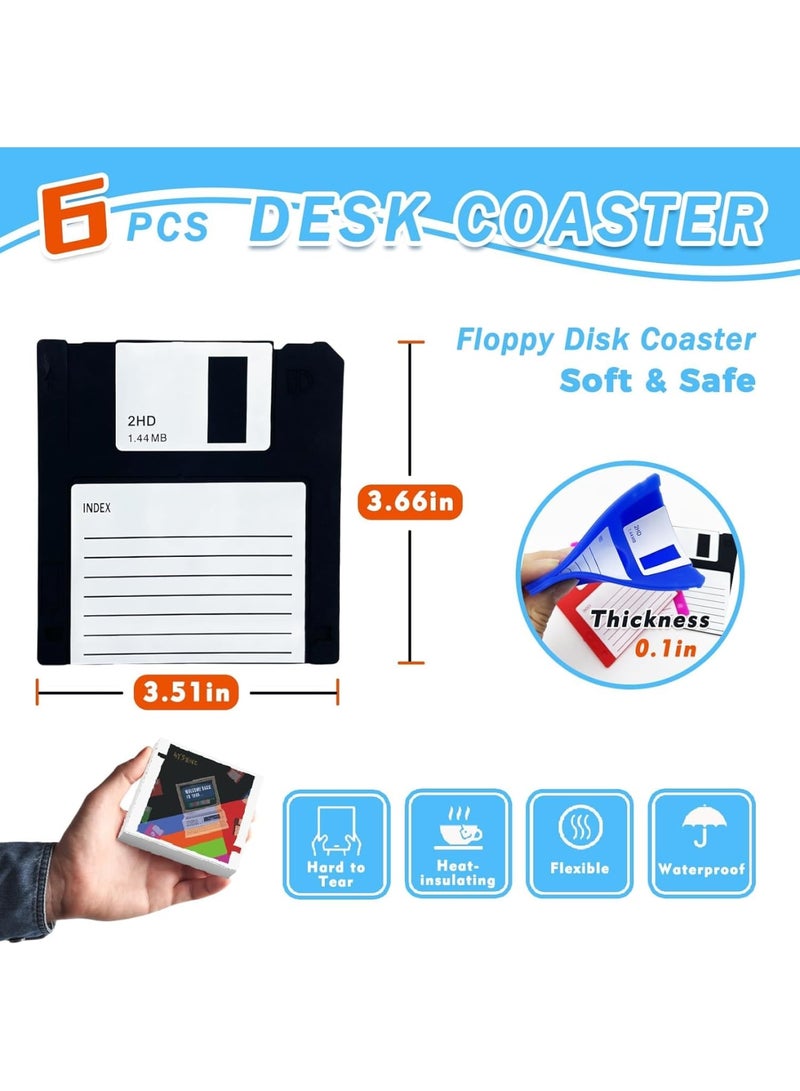 SYOSI Floppy Disk Coasters, 6 Pcs Silicone Drink Coasters for Cups and Mugs, Retro 90s Style Funny Table Decor, Non Slip and Heat Resistant Coasters for Home Office Desk, Unique Gift for Adults - Image 2