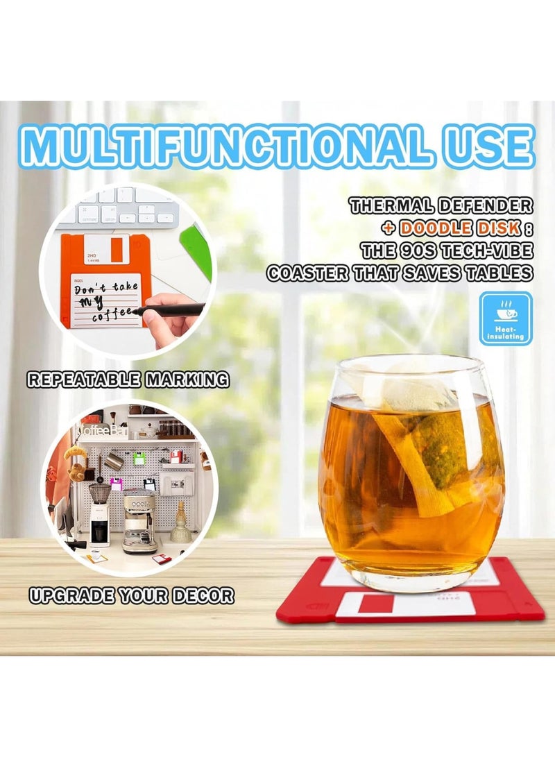 SYOSI Floppy Disk Coasters, 6 Pcs Silicone Drink Coasters for Cups and Mugs, Retro 90s Style Funny Table Decor, Non Slip and Heat Resistant Coasters for Home Office Desk, Unique Gift for Adults - Image 3
