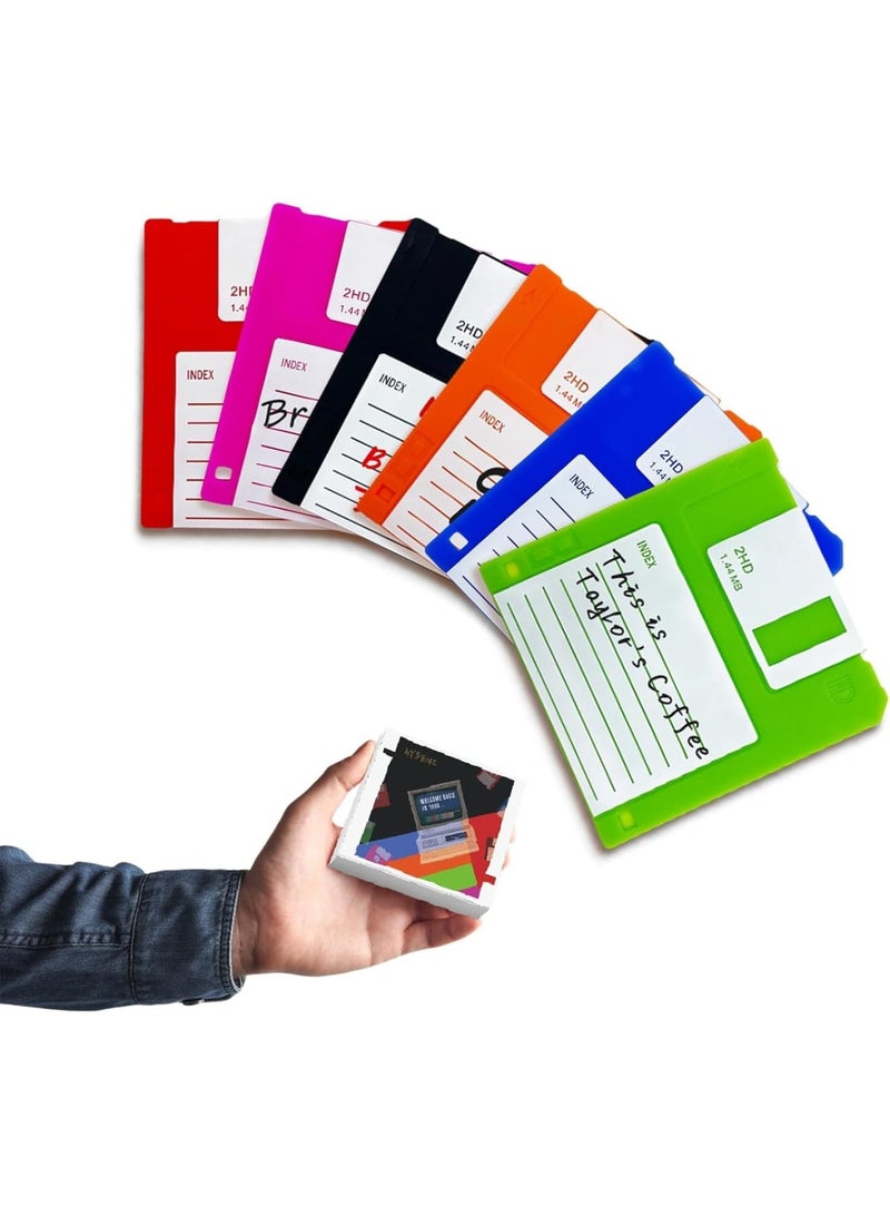 SYOSI Floppy Disk Coasters, 6 Pcs Silicone Drink Coasters for Cups and Mugs, Retro 90s Style Funny Table Decor, Non Slip and Heat Resistant Coasters for Home Office Desk, Unique Gift for Adults - Image 1
