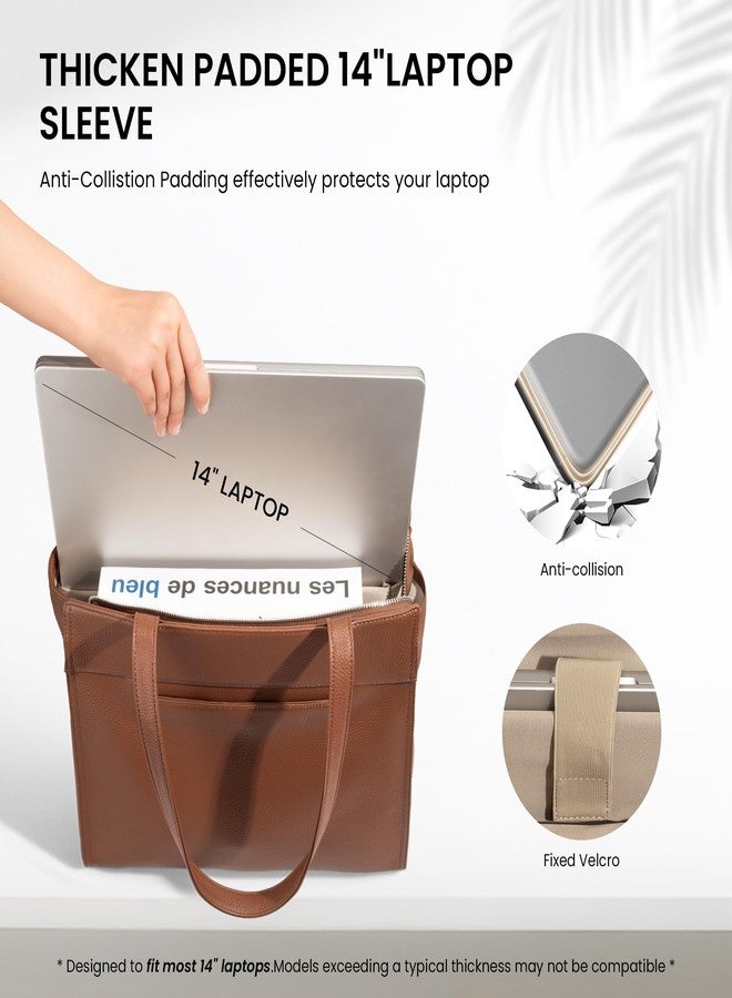 befen Genuine Leather Tote Bag for Women Work,Brown Leather Tote Bag,Large Women's Zippered Shoulder Bags Purses Satchel Handbags with Top Handles Work Purse for Daily Travel - Image 3