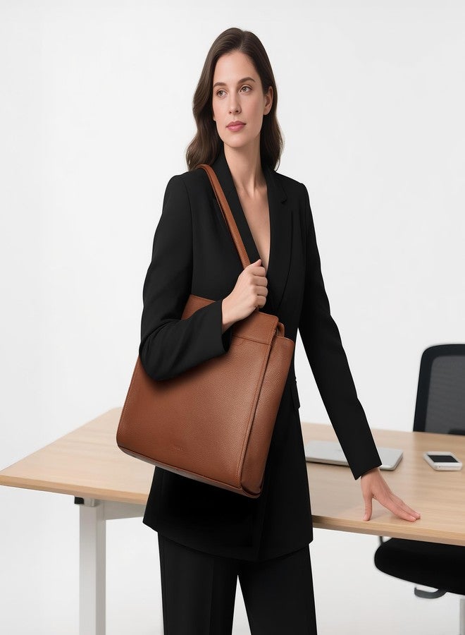 befen Genuine Leather Tote Bag for Women Work,Brown Leather Tote Bag,Large Women's Zippered Shoulder Bags Purses Satchel Handbags with Top Handles Work Purse for Daily Travel - Image 2