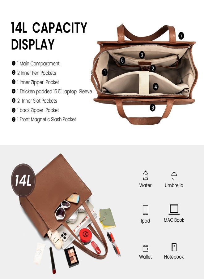befen Genuine Leather Tote Bag for Women Work,Brown Leather Tote Bag,Large Women's Zippered Shoulder Bags Purses Satchel Handbags with Top Handles Work Purse for Daily Travel - Image 5