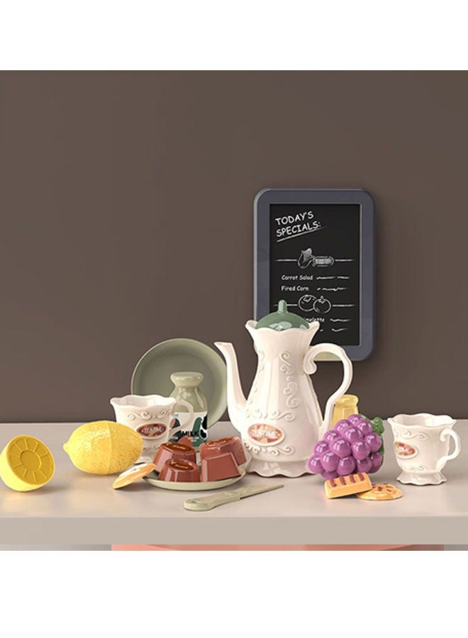 مجموعة ألعاب مطبخ تظاهري مكونة من 42 قطعة مع إضاءة واقعية وصوت ومحاكاة بخار ومخرج مياه وحوض رش ولعب ومجموعة طبخ مع فواكه وخضراوات وملحقات للأطفال - ألعاب مطبخ داخلي للطبخ - Image 5