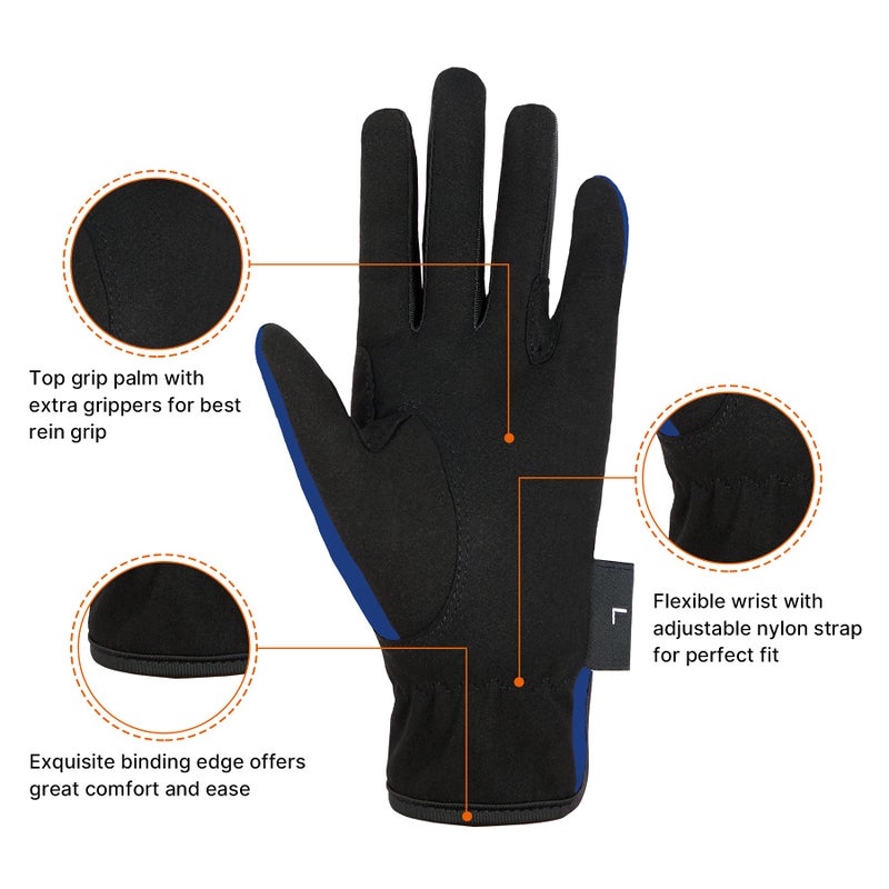 Amoy Horseback Riding Gloves for Kids Children Equestrian Gloves Child Youth Boys Girls Mittens Perfect for Biking Cycling Riding Running Outdoor Activities Royal Blue S Age 6-8 - Image 3
