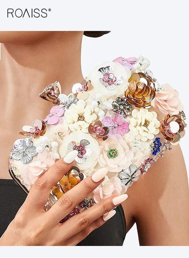 roaiss Flower Clutch Purse Evening Bag for Women Formal Party Handbag Chain Strap Shoulder Bag - Image 2