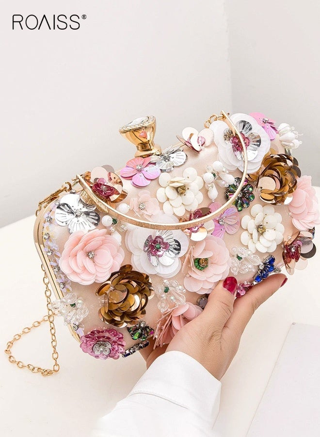 roaiss Flower Clutch Purse Evening Bag for Women Formal Party Handbag Chain Strap Shoulder Bag - Image 3
