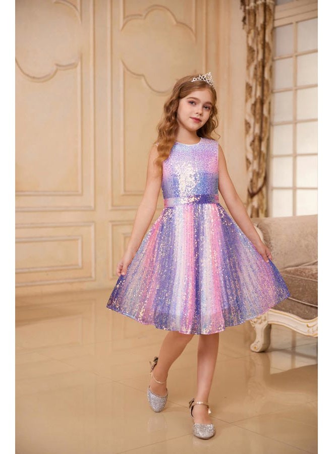 GRACE KARIN Silver Sequin Dress Kids Birthday Prom Party Formal Flower Dance Dress Size 7-8 - Image 3