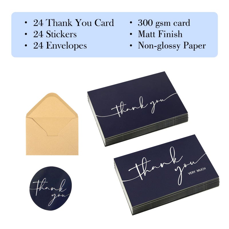 NESCCI 24 PCS Thank You Cards With Envelopes,Thank You Card,4x6 Inch Minimalistic Design, Thank You Notes for Wedding, Business, Baby Shower, Small Business, Funeral, Graduation (Navy Blue) - Image 2