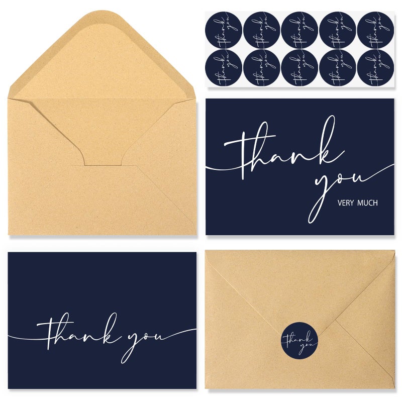 NESCCI 24 PCS Thank You Cards With Envelopes,Thank You Card,4x6 Inch Minimalistic Design, Thank You Notes for Wedding, Business, Baby Shower, Small Business, Funeral, Graduation (Navy Blue) - Image 1