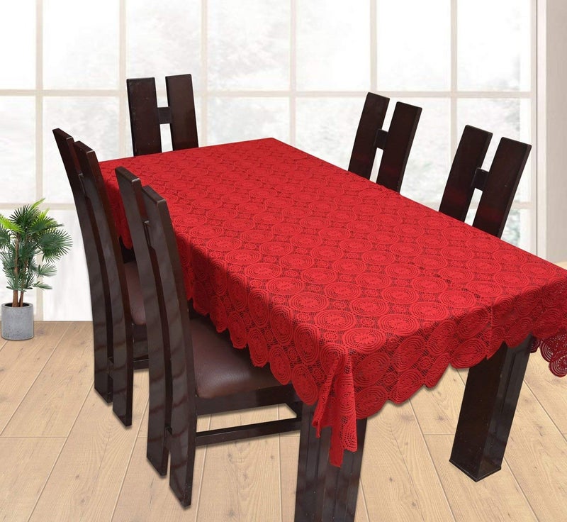 Yellow Weaves Designer Dining Table Cover Net Fabric 60 X 90 Inches -Maroon - Image 1