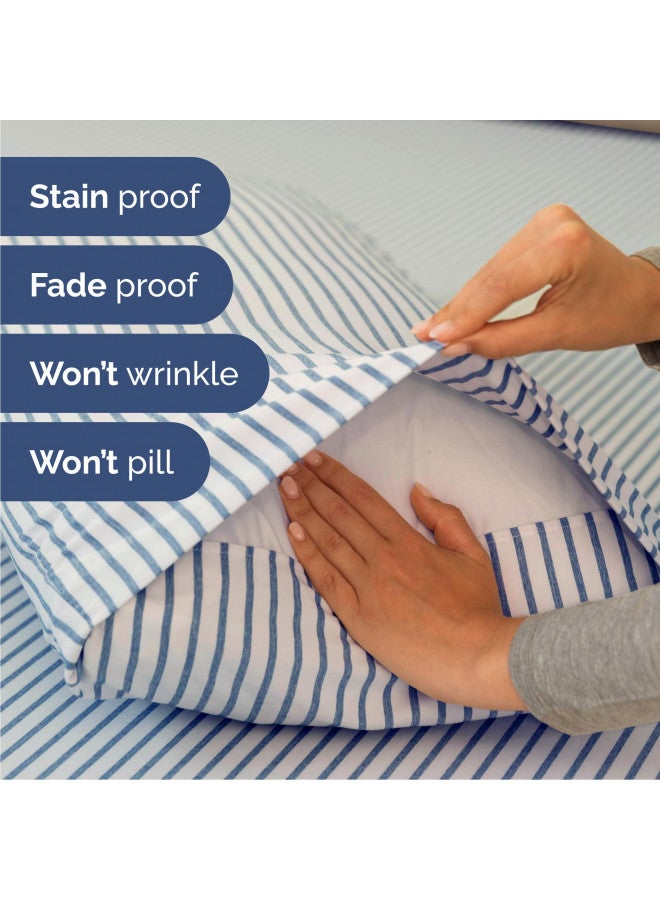 CGK Unlimited Cal King Size 4 Piece Sheet Set - Comfy Breathable & Cooling Sheets - Hotel Luxury Bed Sheets for Women & Men - Deep Pockets, Easy-Fit, Soft & Wrinkle Free Sheets - Blue Stripes Oeko-Tex Bed Sheet Set  - Image 5
