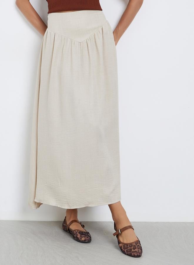 Take Two Beige Solid A-Line Maxi Skirt - Image 2