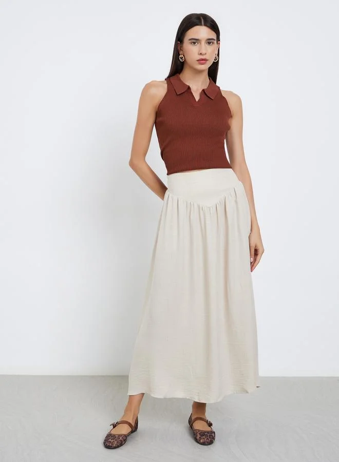 Take Two Take Two Beige Solid A-Line Maxi Skirt