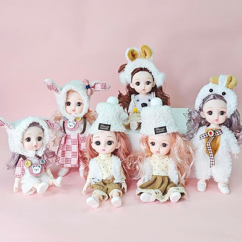 TNDCKP 6 Pcs 6 Inch Princess Girl Mini Cute Dolls, Sister Small Princess Dolls, Miniature Little Girl for 3+ Year Old Girls - Image 2