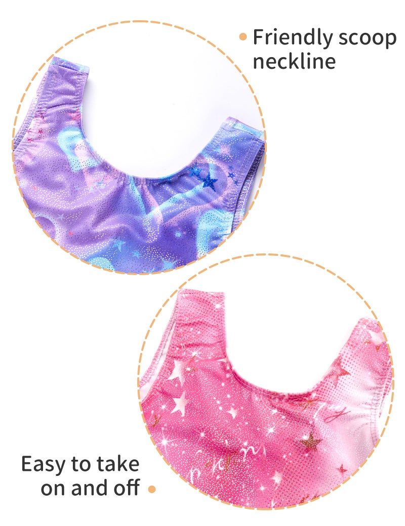 Nokecina Girls Leotards for Gymnastics Size 5-6 Years Old 2 Pack Sparkle Practice Biketards Purple Unitard Pink Gym Leos - Image 3