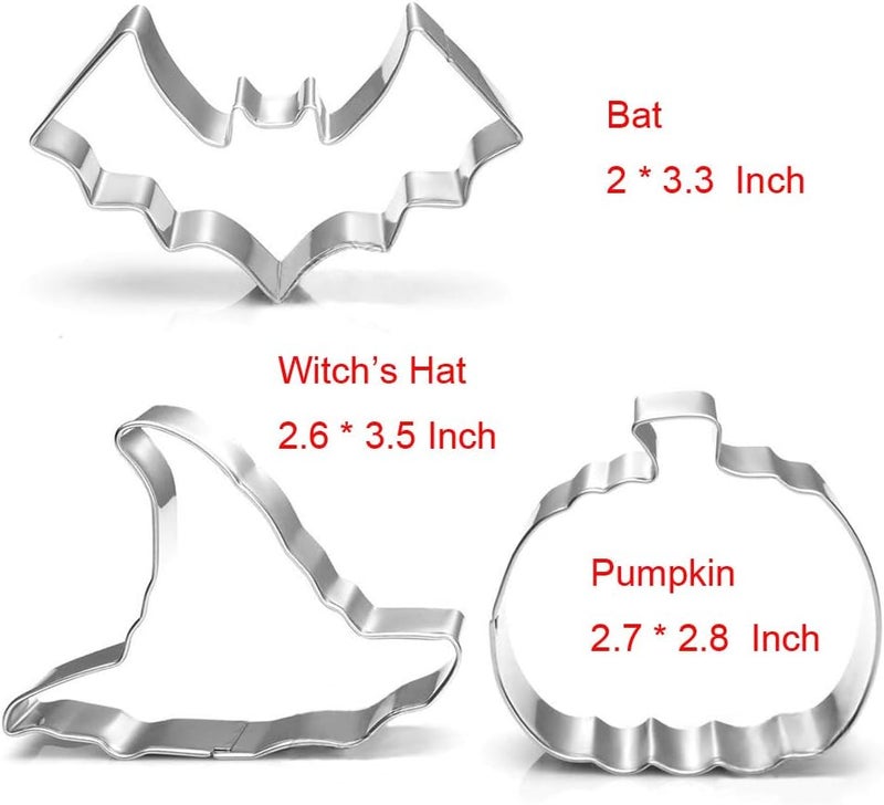 Maykito Halloween Cookie Cutters Set Large - Witch's Hat, Pumpkin, Ghost, Bat and Cat Cutter Stainless Steel - Image 2