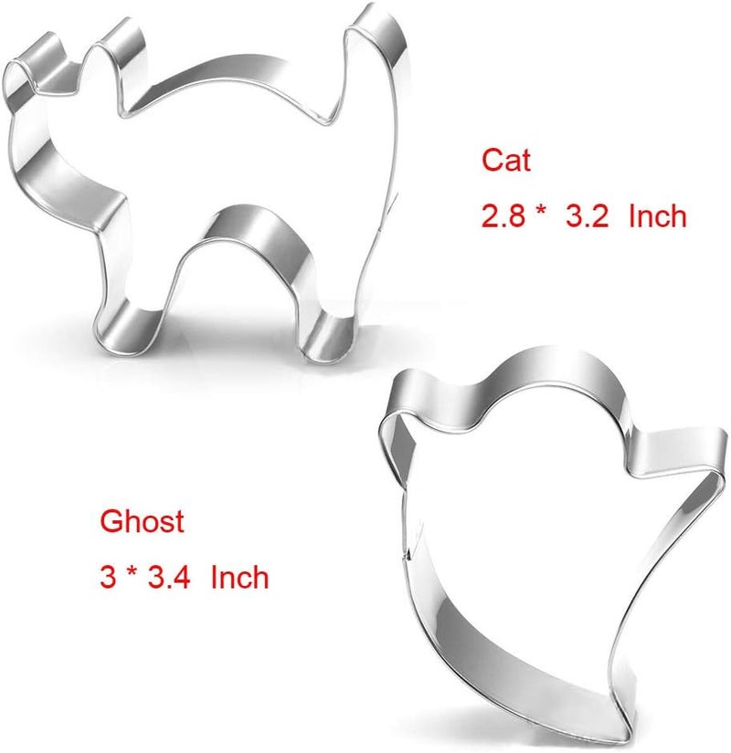 Maykito Halloween Cookie Cutters Set Large - Witch's Hat, Pumpkin, Ghost, Bat and Cat Cutter Stainless Steel - Image 3